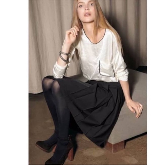 Theory Black Satin A-line Pleated Skirt